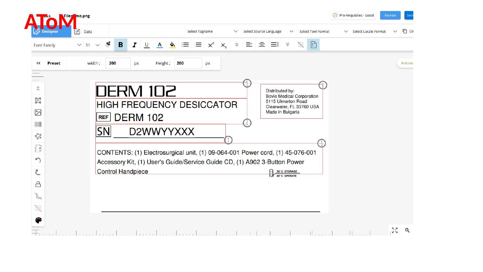 AToM editor with label elements on canvas